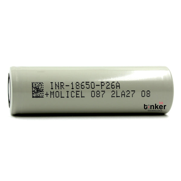 Molicel P26A 18650 2600mAh 35A Battery - TinkerTech AU Molicel 18650 Flat Top