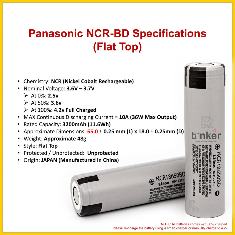 Panasonic NCR18650-BD 3200mAh 10A Battery - Button Top - TinkerTech AU Panasonic 18650 Button Top