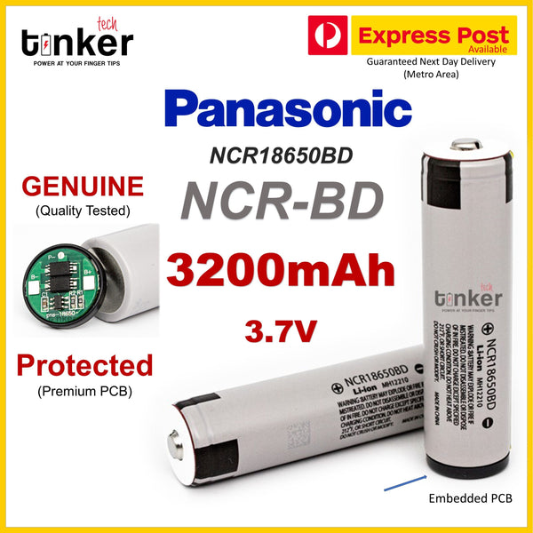 Panasonic NCR18650-BD 3200mAh 10A Battery - Protected Button Top - TinkerTech AU Panasonic 18650 Protected
