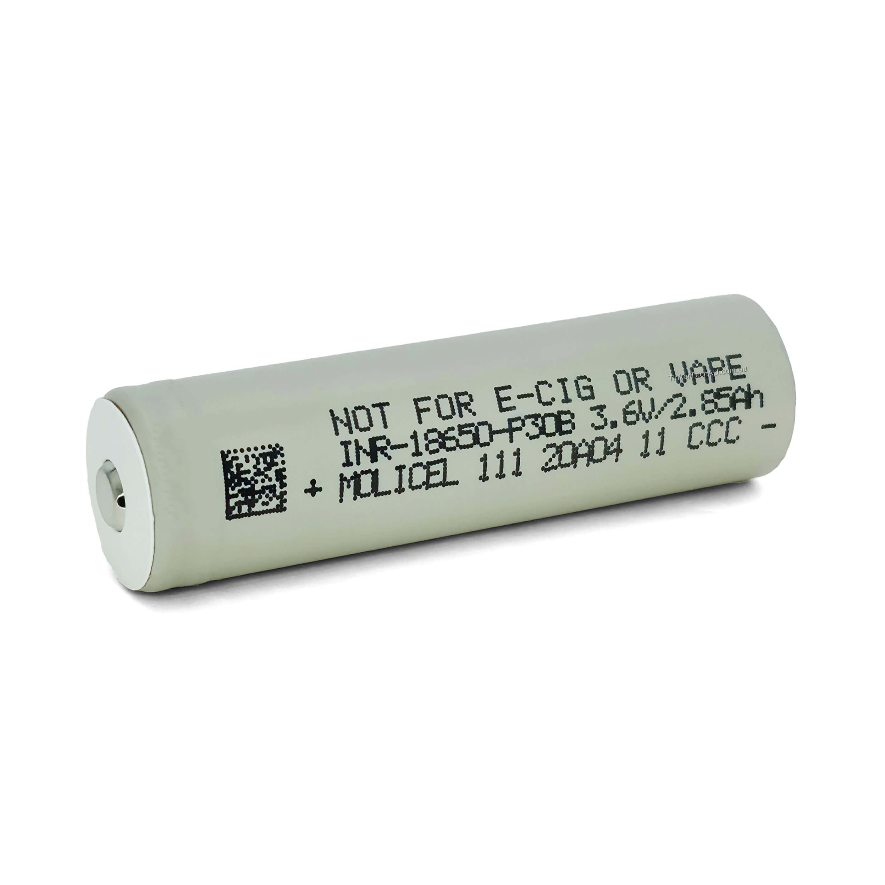 Genuine Molicel P30B buttpn nipple top fitted lay down view
