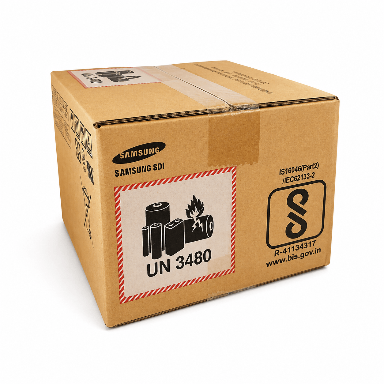 Samsung INR18650-25R 18650 lithium-ion battery original box with UN 3480 shipping label