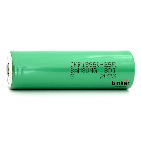 Samsung 25R 18650 2500mAh 20A Battery - Button Top - TinkerTech AU Samsung 18650 Button Top