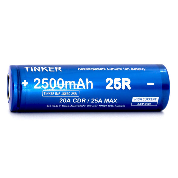 Tinker 25R 18650 2500mAh 20A Battery - TinkerTech AU TinkerTech AU 18650 Flat Top