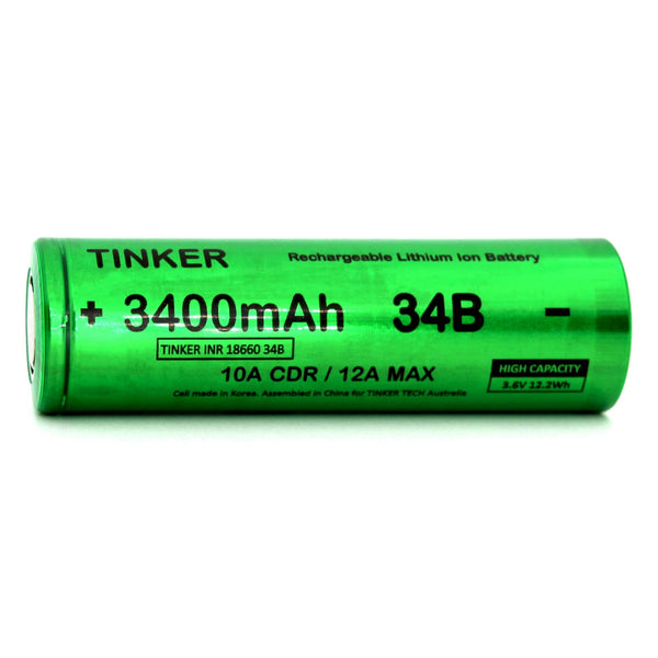 Tinker 34B 18650 3400mAh 10A Battery - TinkerTech AU TinkerTech AU 18650 Flat Top