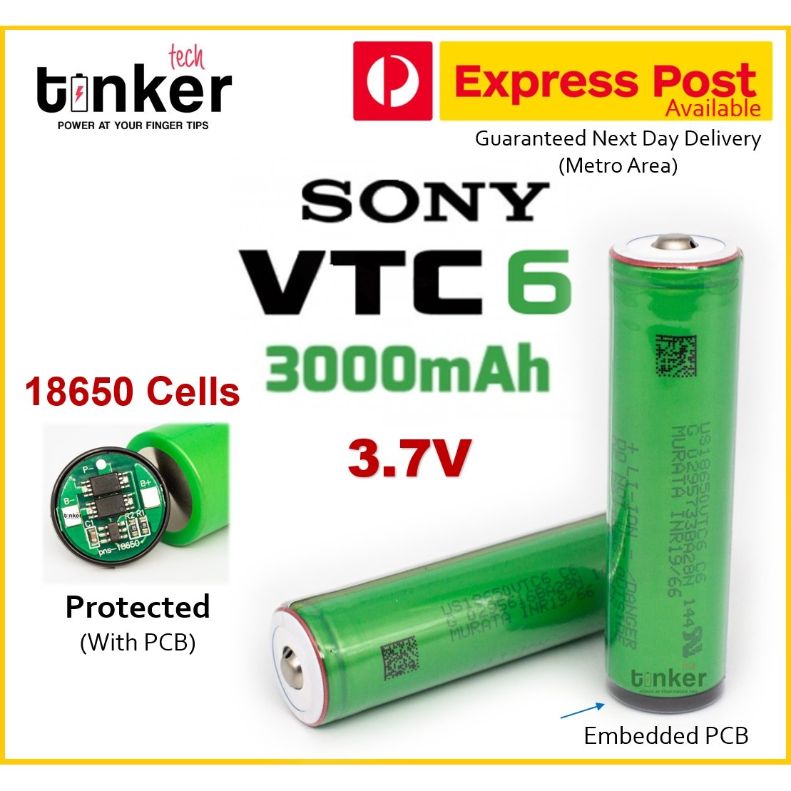 Sony | Murata VTC6 18650 3000mAh 15A Battery - Protected Button Top
